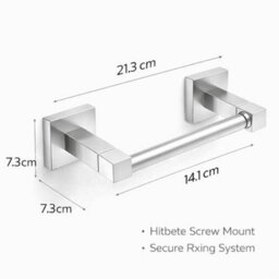 Billtix  Silver Square Stainless Steel Toilet Paper Holder, Wall Mounted Toilet Roll Holder Bathroom Accessories Roll Storage - thumbnail 2
