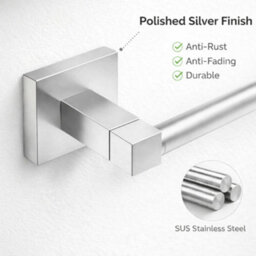 Billtix  Silver Square Stainless Steel Toilet Paper Holder, Wall Mounted Toilet Roll Holder Bathroom Accessories Roll Storage - thumbnail 6