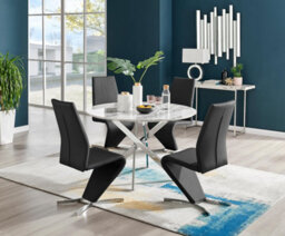 Furniturebox Uk Novara White Marble 120Cm Round Dining Table & 4 Black Willow Chairs - thumbnail 1