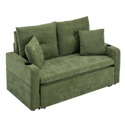 Darphe 2 Seater Green Convertible Sofa Bed With Cup Holders And Pillows - image 1