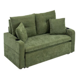 Darphe 2 Seater Green Convertible Sofa Bed With Cup Holders And Pillows
