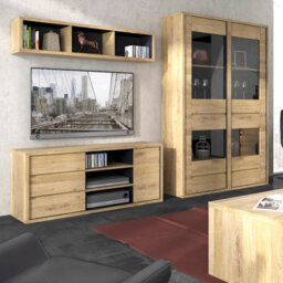 Furniture To Go Shetland Wide Wall Shelf Oak & Black - thumbnail 3