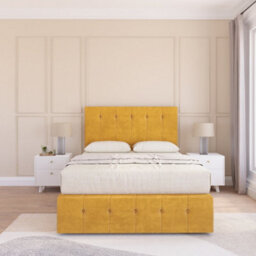 "Sloomy 2Ft6 Cambridge Divan Bed Base Mustard Plush ,no Drawers, 12"" Footboard & 54"" Floor Standing Headboard - Small Single" - thumbnail 2