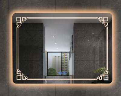 Deenz 70X50Cm Led Rectangle Stylish Lighted Bathroom Wallmirror Warm Light Touch Switch With Fog Pad Illuminated Backlit L102