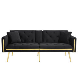 Matteo 2-Seater Velvet Sofa Bed With Adjustable Backrest And Cup Holders - Black - thumbnail 9