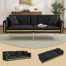 Matteo 2-Seater Velvet Sofa Bed With Adjustable Backrest And Cup Holders - Black - thumbnail 1