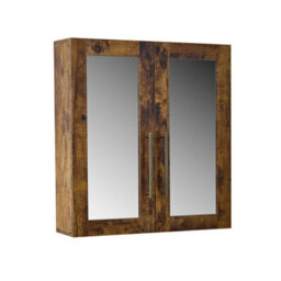 Homestylestore 600 X 650mm Dark Oak Wall Mounted Mirrored Door Bathroom Cabinet And Aged Gold T Bar Handles