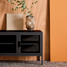 Sweeek - Industrial Metal And Tempered Glass Tv Stand With 3 Doors 120Cm Black 120X35X55 Cm - Arkansas - thumbnail 8