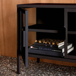 Sweeek - Industrial Metal And Tempered Glass Tv Stand With 3 Doors 120Cm Black 120X35X55 Cm - Arkansas - thumbnail 9