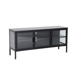 Sweeek - Industrial Metal And Tempered Glass Tv Stand With 3 Doors 120Cm Black 120X35X55 Cm - Arkansas - thumbnail 2