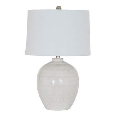 Hill Interiors Chevronne Ceramic Table Lamp With Linen Shade - Ceramic - L41 X W41 X H63 Cm - White - image 1