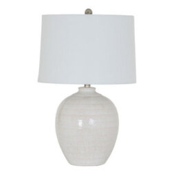 Hill Interiors Chevronne Ceramic Table Lamp With Linen Shade - Ceramic - L41 X W41 X H63 Cm - White - thumbnail 1