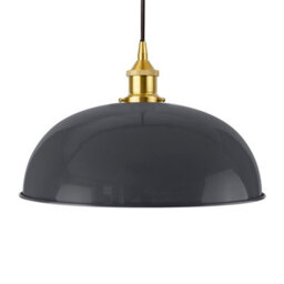 Slate Grey Worcester Painted Dome Pendant Light With Polished Brass Lamp Holder And Black Round Cable - Se Home