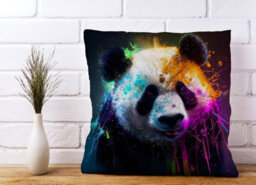 Warren Reed Designer Panda Face Splashart Colourful Cushions 45Cm X 45Cm - thumbnail 2