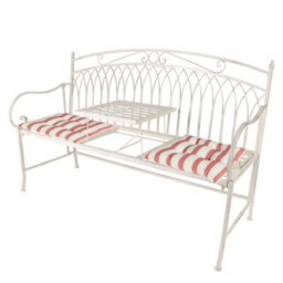Dibor Vintage Large Cream Arched Outdoor Garden Furniture Companion Seat Bench With Free Set Of 2 Red Seat Pad Cushions