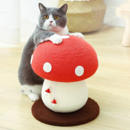 Thehotsale Sisal Mushroom-Shaped Cat Scratching Post With Soft Teddy Fleece Base And Hanging Toy Charms, 28Cm W X 28Cm D X 34Cm H - thumbnail 3