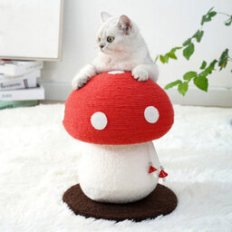 Thehotsale Sisal Mushroom-Shaped Cat Scratching Post With Soft Teddy Fleece Base And Hanging Toy Charms, 28Cm W X 28Cm D X 34Cm H