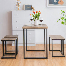 Costway 4Pcs Industrial Dining Table & Chair Set Kitchen Furniture Table Bench 2 Stools - thumbnail 5