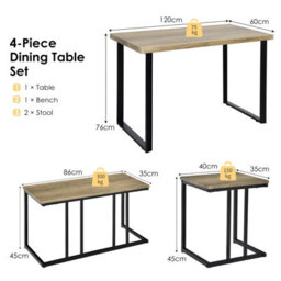 Costway 4Pcs Industrial Dining Table & Chair Set Kitchen Furniture Table Bench 2 Stools - thumbnail 2
