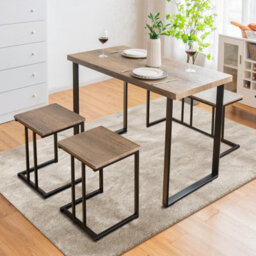 Costway 4Pcs Industrial Dining Table & Chair Set Kitchen Furniture Table Bench 2 Stools - thumbnail 3