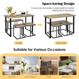 Costway 4Pcs Industrial Dining Table & Chair Set Kitchen Furniture Table Bench 2 Stools - thumbnail 8