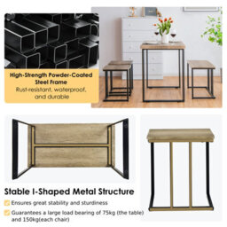 Costway 4Pcs Industrial Dining Table & Chair Set Kitchen Furniture Table Bench 2 Stools - thumbnail 9