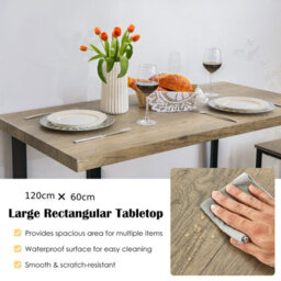 Costway 4Pcs Industrial Dining Table & Chair Set Kitchen Furniture Table Bench 2 Stools - thumbnail 6