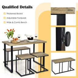 Costway 4Pcs Industrial Dining Table & Chair Set Kitchen Furniture Table Bench 2 Stools - thumbnail 7