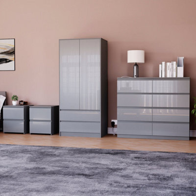 Lassic Vida Designs Glinton 4 Piece Grey Fsc Bedroom Set - (8 Drawer Chest, 2 Door Wardrobe, 2 Drawer Bedside Chest X2) - image 1