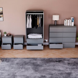 Lassic Vida Designs Glinton 4 Piece Grey Fsc Bedroom Set - (8 Drawer Chest, 2 Door Wardrobe, 2 Drawer Bedside Chest X2) - thumbnail 3