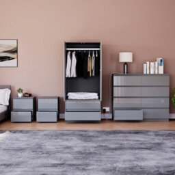 Lassic Vida Designs Glinton 4 Piece Grey Fsc Bedroom Set - (8 Drawer Chest, 2 Door Wardrobe, 2 Drawer Bedside Chest X2) - thumbnail 2