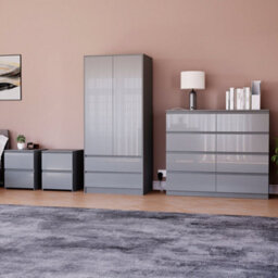 Lassic Vida Designs Glinton 4 Piece Grey Fsc Bedroom Set - (8 Drawer Chest, 2 Door Wardrobe, 2 Drawer Bedside Chest X2) - thumbnail 1