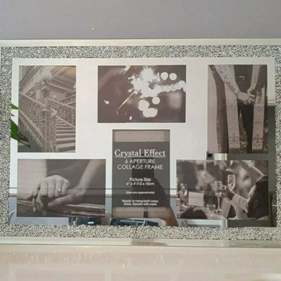 Biznest Crushed Crystals Photo Frame Silver Mirrored Crushed Jewel Crystal Diamante Picture Frame (6 Picture Frame)