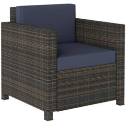 Outsunny Rattan Garden Armchair, Cushioned Single Rattan Chair, Brown/blue - thumbnail 2