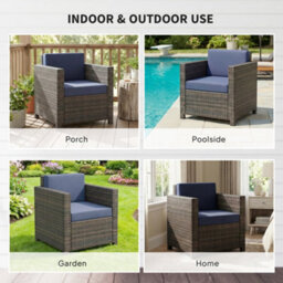Outsunny Rattan Garden Armchair, Cushioned Single Rattan Chair, Brown/blue - thumbnail 7