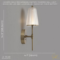 Happy Homewares Antique Brass Wireless Rechargeable Touch Dimmer Wall Light With Ribbed Shade - thumbnail 7