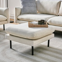 Wyld And Coco Glamourhome Pillow-Top Ottoman Beige Fabric Footstool With Aluminium Legs, W70 X D70 X H44 Cm - thumbnail 2
