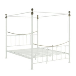 OAT Home Marylebone White & Brass Four Poster Metal Bed Frame - King Size - thumbnail 7