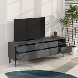 "Decortie Heaton Modern Multimedia Unit With Storage Tv Cabinet 60"" Anthracite Grey 145Cm" - thumbnail 4