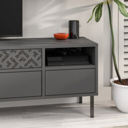 "Decortie Heaton Modern Multimedia Unit With Storage Tv Cabinet 60"" Anthracite Grey 145Cm" - thumbnail 5