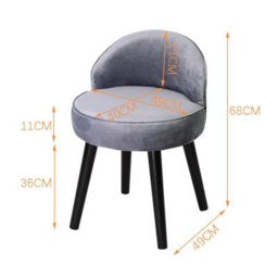 Living And Home Modern Silver Velvet Dressing Table Stool With Black Rubberwood Legs - thumbnail 5