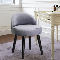 Living And Home Modern Silver Velvet Dressing Table Stool With Black Rubberwood Legs - thumbnail 1