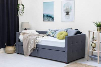 Holyrood Charcoal Grey Upholstered Day Bed & Pull Out Guest Trundle - Single - image 1