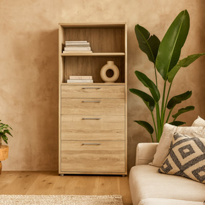 Wyld Haus Dris Natural Oak-Effect Bookcase 1 Shelf 4 Drawers - image 1