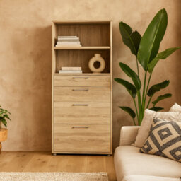 Wyld Haus Dris Natural Oak-Effect Bookcase 1 Shelf 4 Drawers - thumbnail 1