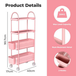 Levede 4 Tier Narrow Kitchen Trolley Cart Metal Pull Out Baskets Storage Bins - thumbnail 9