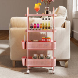 Levede 4 Tier Narrow Kitchen Trolley Cart Metal Pull Out Baskets Storage Bins - thumbnail 1