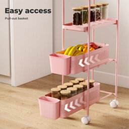 Levede 4 Tier Narrow Kitchen Trolley Cart Metal Pull Out Baskets Storage Bins - thumbnail 5