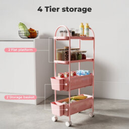 Levede 4 Tier Narrow Kitchen Trolley Cart Metal Pull Out Baskets Storage Bins - thumbnail 6