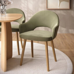 Set Of 2 Sage Green Velvet Dining Chairs With Oak Legs - thumbnail 1